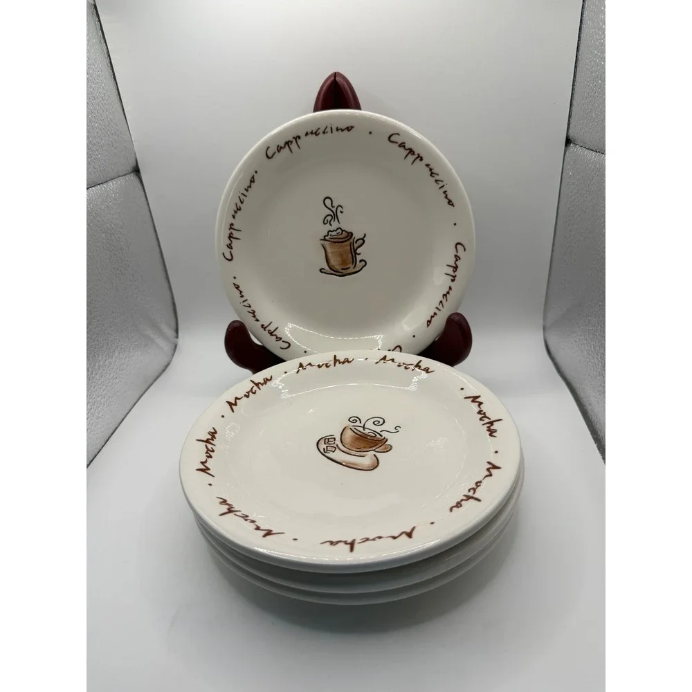 Pottery Barn Outlet Mocha Cappuccino Coffee Appetizer Dessert‎ Plates Set of 4